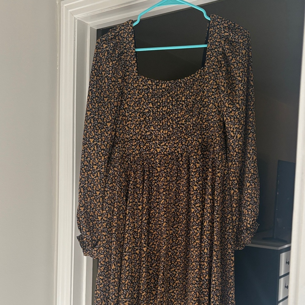 Mango Black and Tan Floral Mini Dress